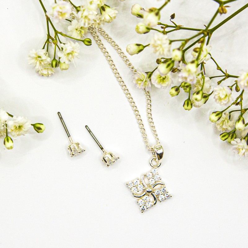 ΣΕΤ ΣΚΟΥΛΑΡΙΚΙΑ/ΚΡΕΜΑΣΤΟ SILVER DIAMOND SHAPE - EAR SENSE NECK 1552